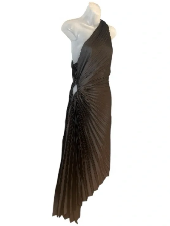 Vici Black Asymmetrical One-Shoulder Pleated Maxi Dress Size M Formal Evening - Picture 8 of 13